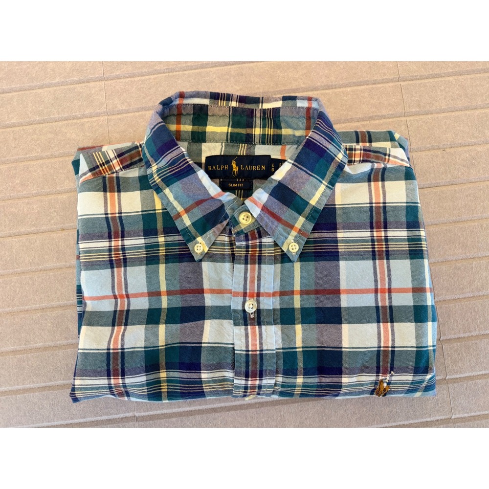 Polo Ralph Lauren Mens Slim Fit Plaid Button Down Shirt Large Blue Green Multi - Picture 9 of 11